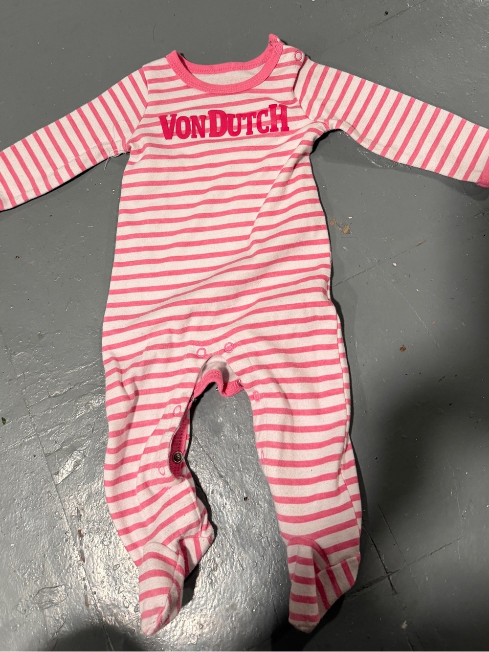 Von Dutch Pink & White Striped Footed One-Piece